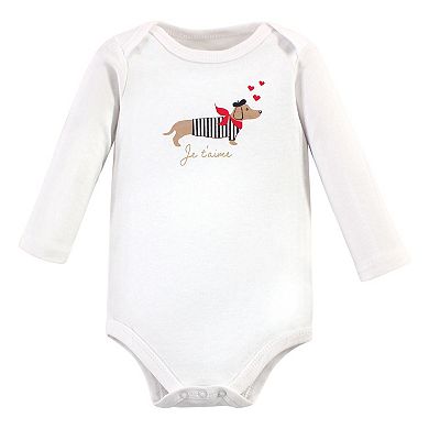 Hudson Baby Infant Girl Cotton Long-Sleeve Bodysuits, Bonjour Dachshund