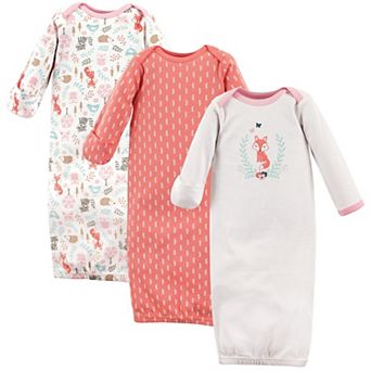 Hudson Baby Infant Girl Cotton Long-Sleeve Gowns 3 pk Woodland Fox, 0-6 Months