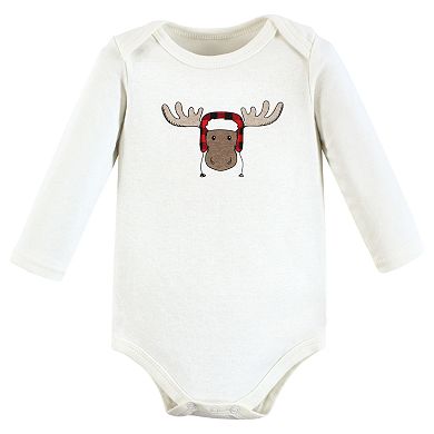 Hudson Baby Infant Boy Cotton Long-Sleeve Bodysuits, Winter Moose 3-Pack
