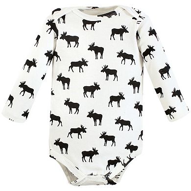 Hudson Baby Infant Boy Cotton Long-Sleeve Bodysuits, Winter Moose 3-Pack
