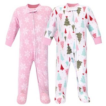 Hudson Baby Infant Girl Fleece Zipper Sleep and Play 2 pk Sparkle Trees, 6-9 Months