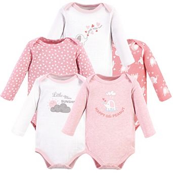 Luvable Friends Baby Girl Cotton Long-Sleeve Bodysuits, Girl Basic Elephant