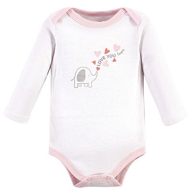 Luvable Friends Baby Girl Cotton Long-Sleeve Bodysuits, Girl Basic Elephant
