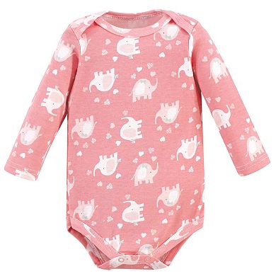 Luvable Friends Baby Girl Cotton Long-Sleeve Bodysuits, Girl Basic Elephant