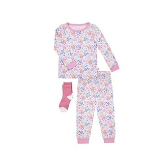 Sleep On It Toddler Girls 2 pc Super Soft Jersey Snug-Fit Pajama Set with Matching Socks