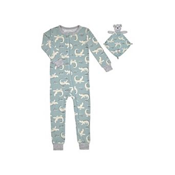 Sleep On It Infant Boys Long Sleeve Snuggle Jersey Zip-Up Coverall Pajama w Matching Blankey Buddy