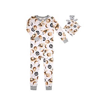 Sleep On It Infant Boys Long Sleeve Snuggle Jersey Zip-Up Coverall Pajama w Matching Blankey Buddy