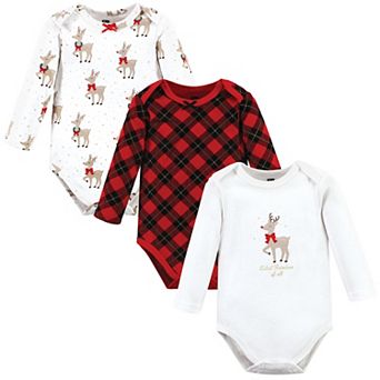 Hudson Baby Infant Girls Cotton Long-sleeve Bodysuits, Fancy Rudolph