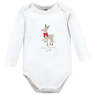 Hudson Baby Infant Girls Cotton Long-Sleeve Bodysuits, Fancy Rudolph