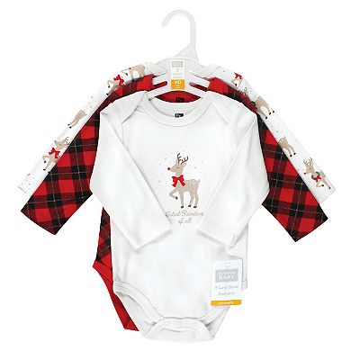 Hudson Baby Infant Girls Cotton Long-Sleeve Bodysuits, Fancy Rudolph