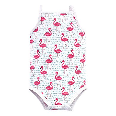 Hudson Baby Infant Girl Cotton Sleeveless Bodysuits 5pk, Bright Flamingo