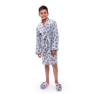Sleep On It Boys Plush Fleece Shawl Collar Robe With Matching Slippers