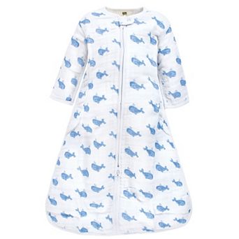 Hudson Baby Infant Boy Long Sleeve Muslin Sleeping Bag, Wearable Blanket, Sleep Sack, Blue Whale