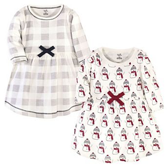 Touched by Nature Baby and Toddler Girl Organic Cotton Long-Sleeve Dresses 2 pk Snowman, 3-6 Months