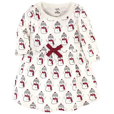 Touched by Nature Baby and Toddler Girl Organic Cotton Long-Sleeve Dresses 2pk, Snowman