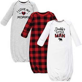 Hudson Baby Infant Boy Cotton Gowns, Buffalo Plaid Family, Preemie/Newborn