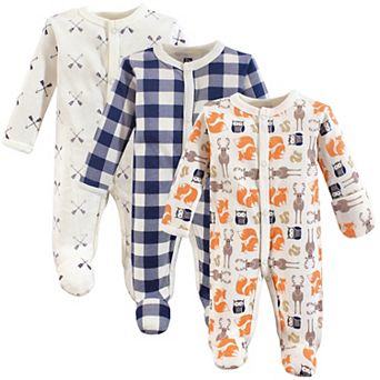 Hudson Baby Infant Boy Cotton Preemie Snap Sleep and Play 3 pk Forest, Preemie