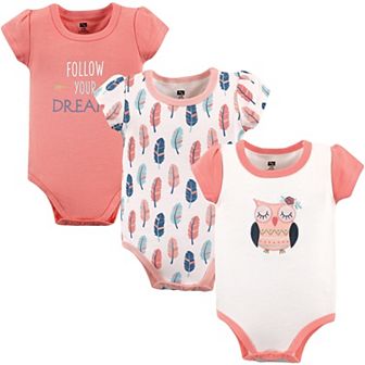 Hudson Baby Infant Girl Cotton Bodysuits 3 pk Boho Owl