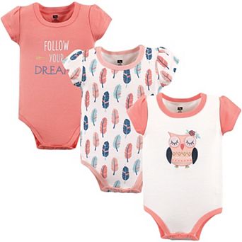 Hudson Baby Infant Girl Cotton Bodysuits 3 pk Boho Owl