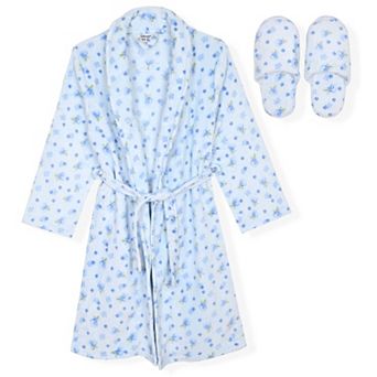 Sleep On It Girls Plush Flannel Fleece Collar Robe with Slippers