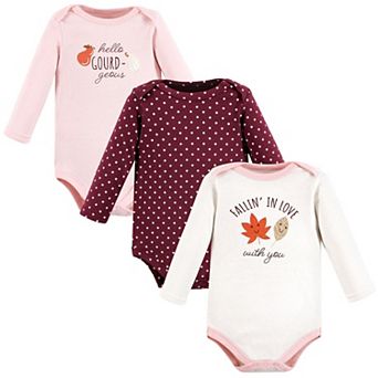 Hudson Baby Infant Girl Cotton Long-Sleeve Bodysuits, Fall 3-Pack, 6-9 Months