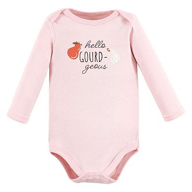 Hudson Baby Infant Girl Cotton Long-Sleeve Bodysuits, Fall 3-Pack, 6-9 Months