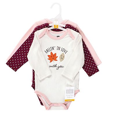 Hudson Baby Infant Girl Cotton Long-Sleeve Bodysuits, Fall 3-Pack, 6-9 Months