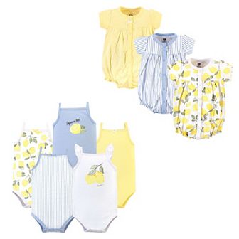 Hudson Baby Infant Girl Cotton Bodysuits and Rompers, 8 pc Yellow Lemon, 0-3 Months