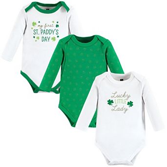 Hudson Baby Infant Girl Cotton Long-Sleeve Bodysuits, Lucky Lady, 3-6 Months