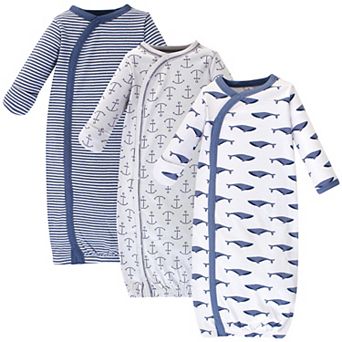 Touched by Nature Baby Boy Organic Cotton Side-Closure Snap Long-Sleeve Gowns 3 pk Blue Whale