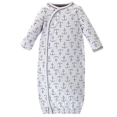 Touched by Nature Baby Boy Organic Cotton Side-Closure Snap Long-Sleeve Gowns 3pk, Blue Whale