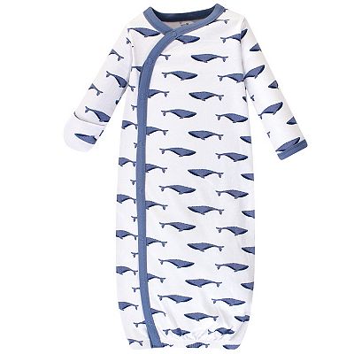 Touched by Nature Baby Boy Organic Cotton Side-Closure Snap Long-Sleeve  Gowns 3pk, Blue Whale
