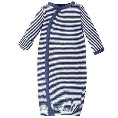 Touched by Nature Baby Boy Organic Cotton Side-Closure Snap Long-Sleeve Gowns 3pk, Blue Whale