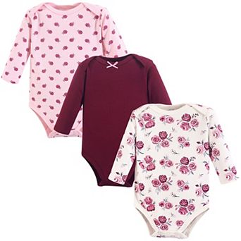 Hudson Baby Infant Girl Cotton Long-Sleeve Bodysuits 3 pk Rose