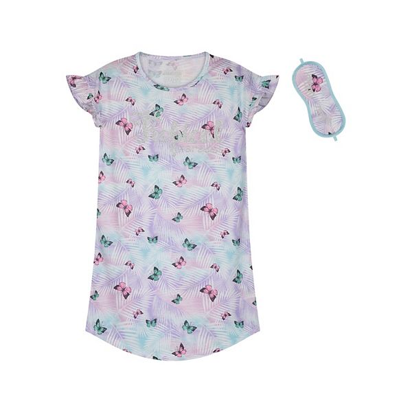 Sleep On It Girls Tropical Butterflies Pajama Sleep Shirt With Matching