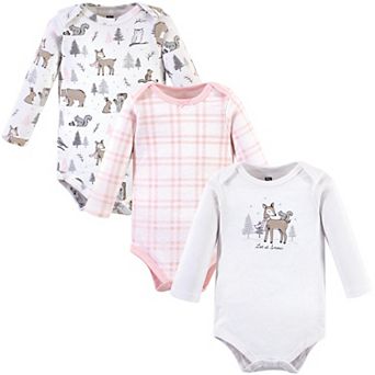 Hudson Baby Infant Girl Cotton Long-Sleeve Bodysuits 3 pk Winter Forest