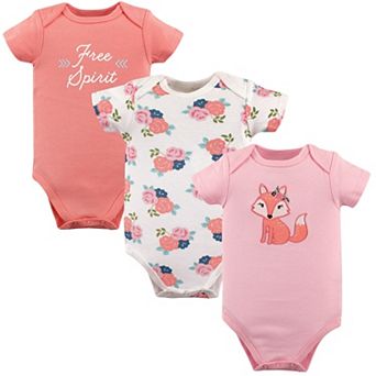 Hudson Baby Infant Girl Cotton Bodysuits 3 pk Floral Fox