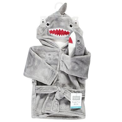 Hudson Baby Infant Boy Plush Bathrobe and Toy Set, Shark, One Size