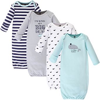 Hudson Baby Infant Boy Cotton Long-Sleeve Gowns 4 pk Handsome Whale