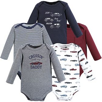 Hudson Baby Infant Boy Cotton Long-Sleeve Bodysuits, Cars 5-Pack