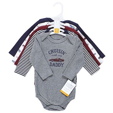 Hudson Baby Infant Boy Cotton Long-Sleeve Bodysuits, Cars 5-Pack