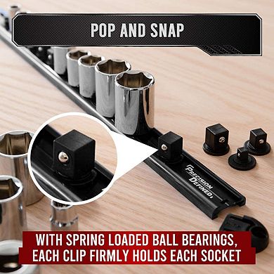 Precision Defined Aluminum Tool Socket Holder 3-pc Set, Red, 1/4-inch, 3/8-inch, 1/2-inch