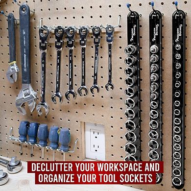 Precision Defined Aluminum Tool Socket Holder 3-pc Set, Red, 1/4-inch, 3/8-inch, 1/2-inch