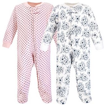 Hudson Baby Infant Girl Premium Quilted Zipper Sleep and Play, Blue Toile