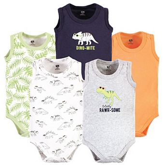 Hudson Baby Infant Boy Cotton Sleeveless Bodysuits, Cool Dinosaurs