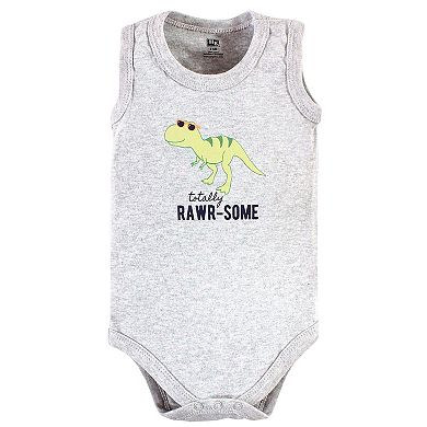 Hudson Baby Infant Boy Cotton Sleeveless Bodysuits, Cool Dinosaurs