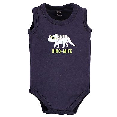 Hudson Baby Infant Boy Cotton Sleeveless Bodysuits, Cool Dinosaurs
