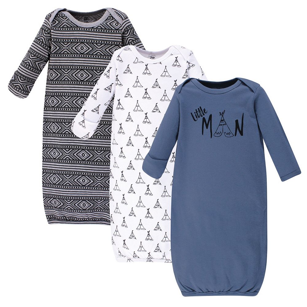 Yoga Sprout Baby Boy Cotton Long-Sleeve Gowns 3pk, Little Man