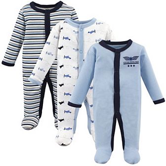 Luvable Friends Baby Boy Cotton Preemie Snap Sleep and Play 3 pk Airplane, Preemie