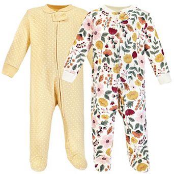 Hudson Baby Infant Girl Premium Quilted Zipper Sleep and Play, Fall Botanical, 3-6 Months